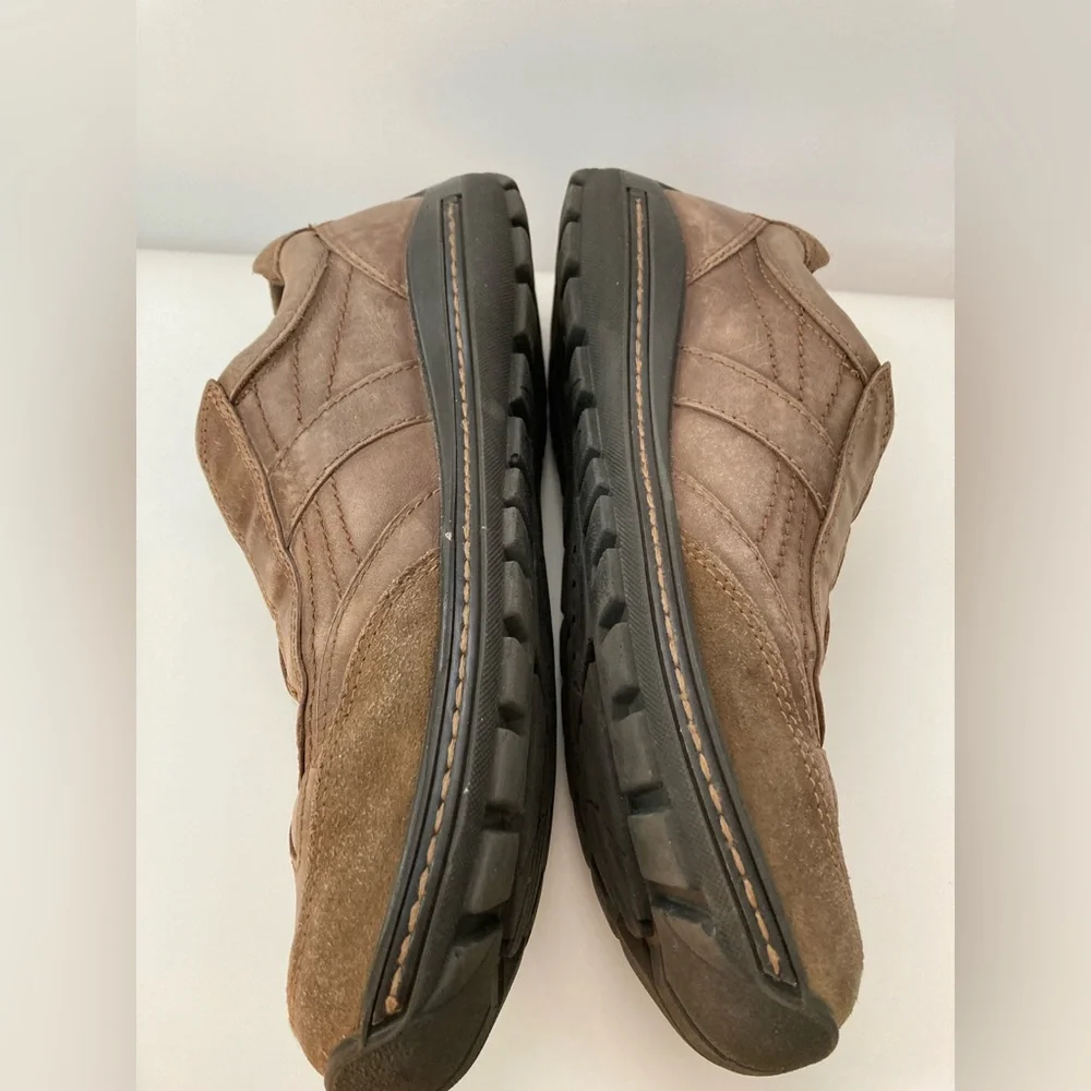 *ECCO Brown Weathered Distressed Leather & Suede Slip on Loafer Shoes